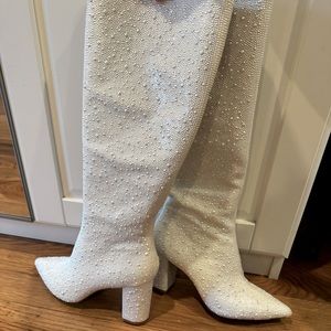 Betsy Johnson white pearl "candy boots". Never worn in box